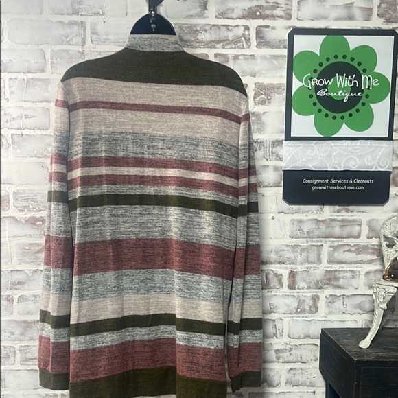 Bobeau pink and Green Cardigan Sweater Cozy Knit Open Front - Picture 4 of 7